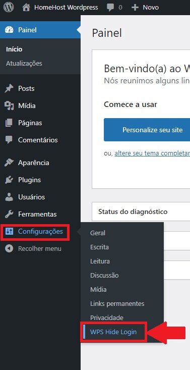 Acessando as configurações do WPS Hide Login para alterar a URL da Página de Login do WordPress