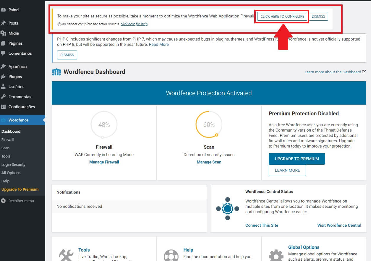 Pré Configurar o Firewall do WordFence