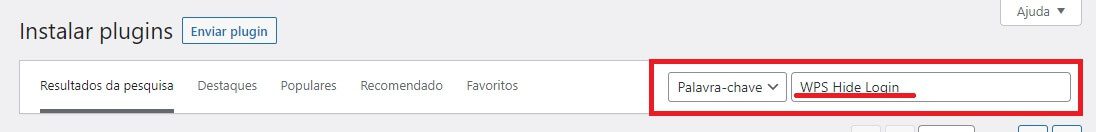 Pesquisando pelo plugin WPS Hide Login