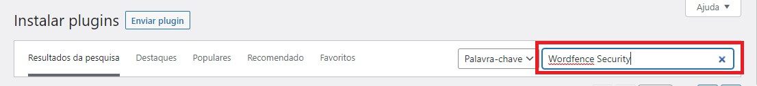 Barra de Pesquisa de Plugins do WordPress: Pesquisa por "Wordfence Security"