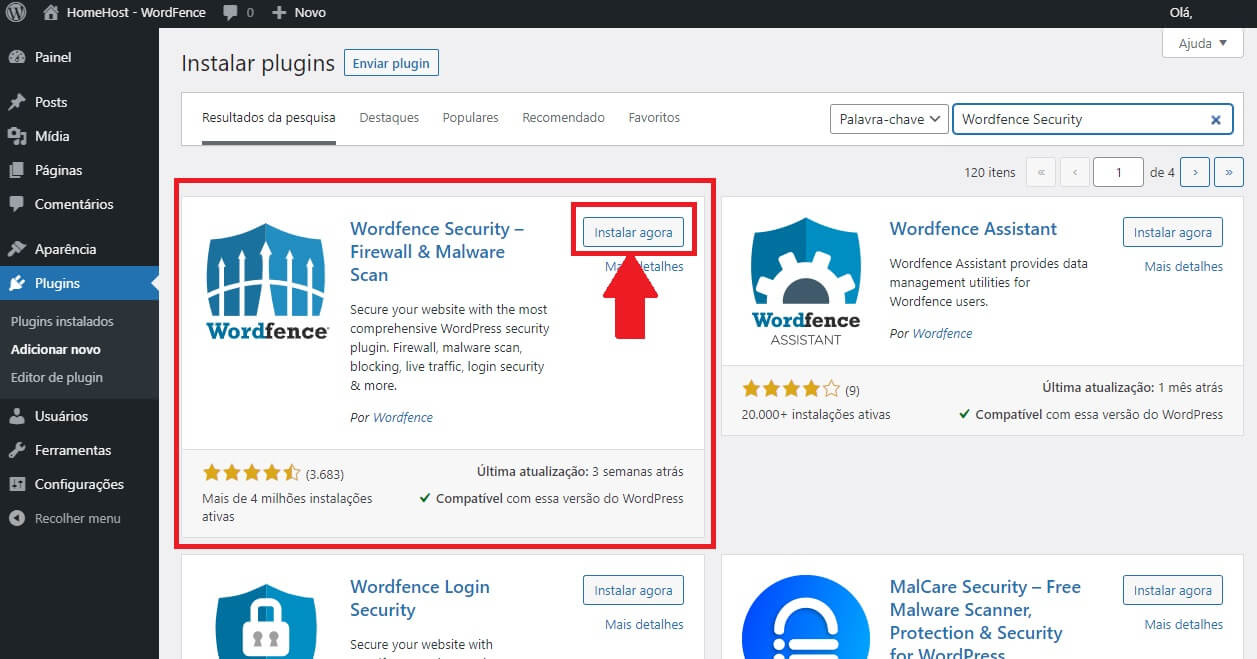 instalar o plugin wordpress wordfence security