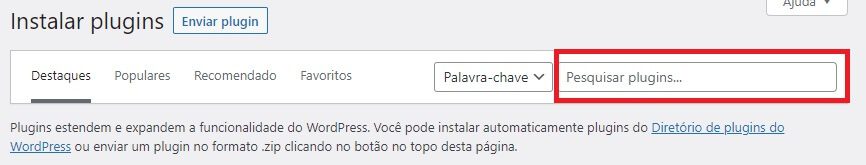 Pesquisar plugin no WordPress