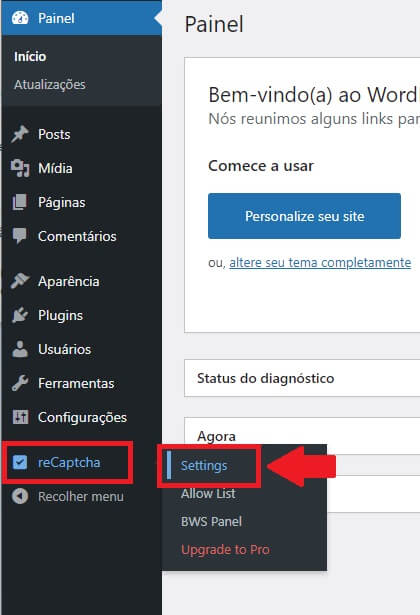 Acessando o painel de configurações do Plugin "reCaptcha by BestWebSoft"