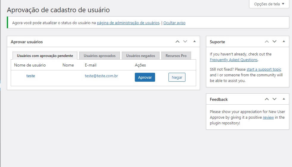 Como Bloquear Comentários e Cadastros no WordPress: Tela de moderação de usuários