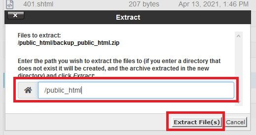 Extraindo o Arquivo de Backup no cPanel pelo Gerenciador de Arquivos
