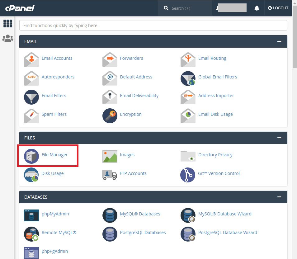 Localizando o Gerenciador de Arquivos no cPanel