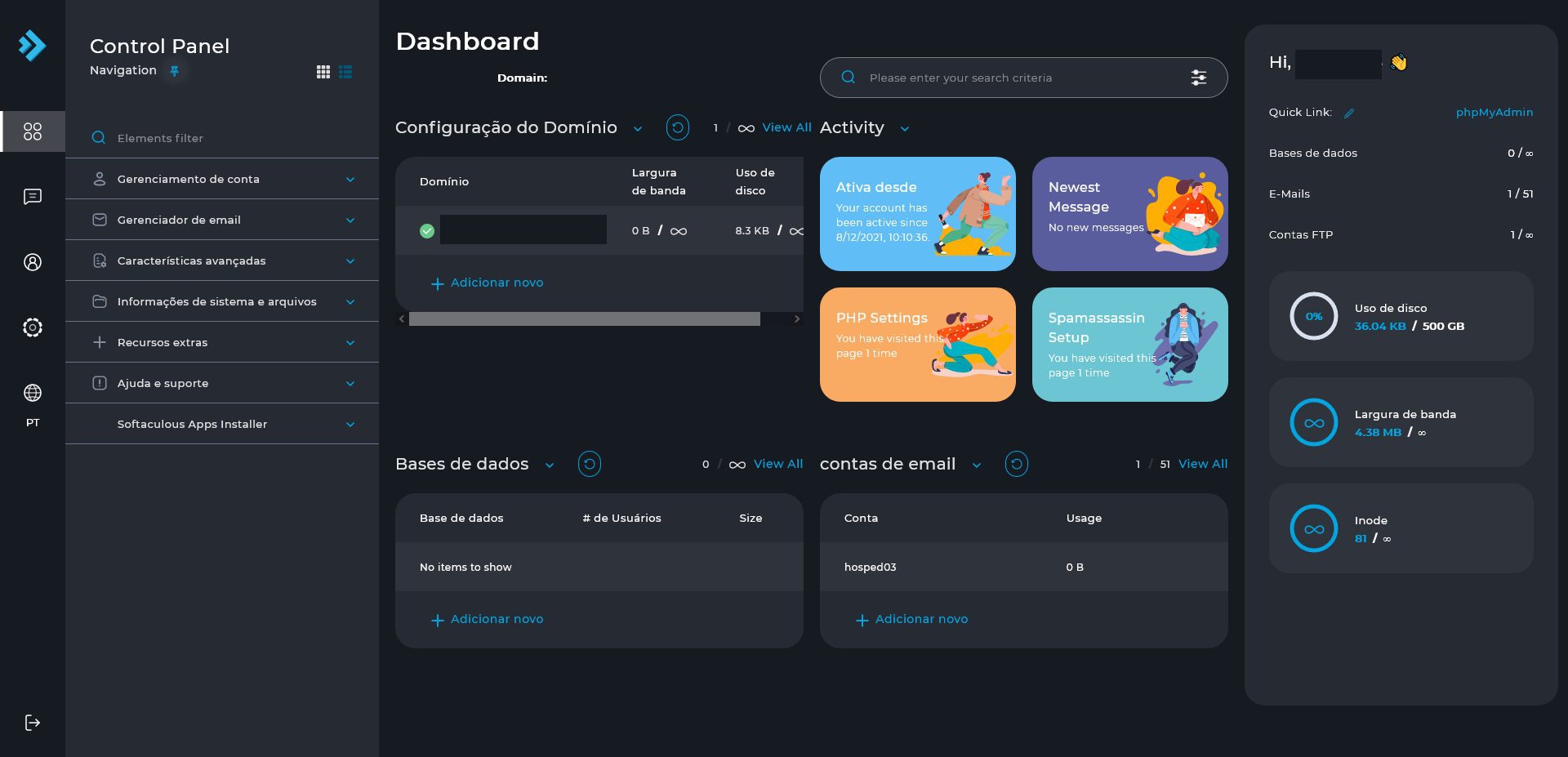 Dashboard do DirectAdmin