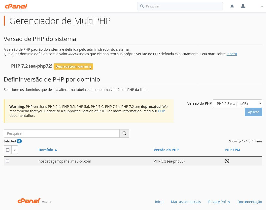 Gerenciador de MultiPHP do cPanel