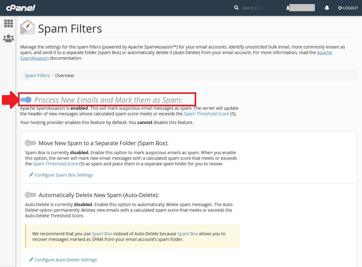 Ativando o Filtro de Spam no cPanel