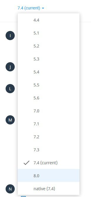 Selecione a versão do php no directadmin