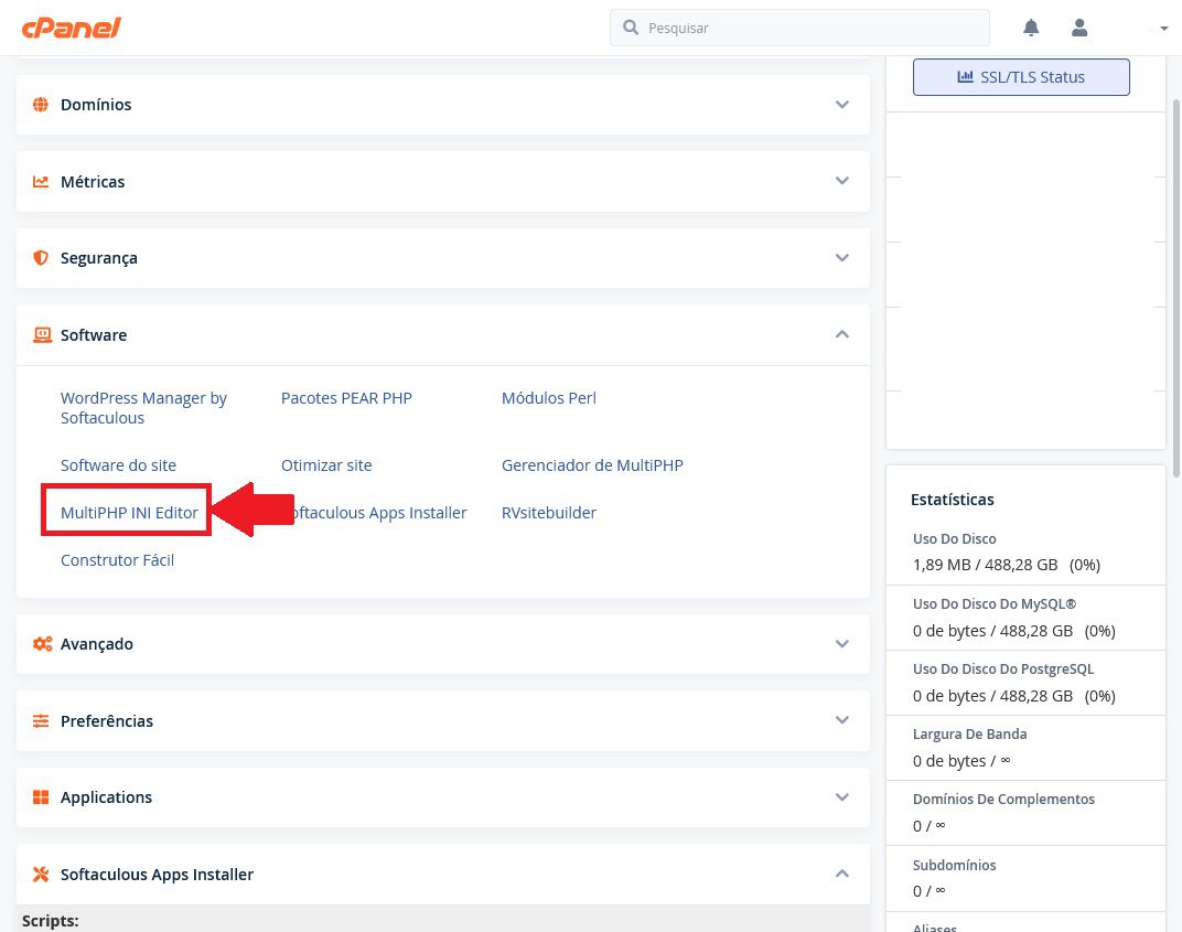 Acessando o MultiPHP INI Editor através do cPanel