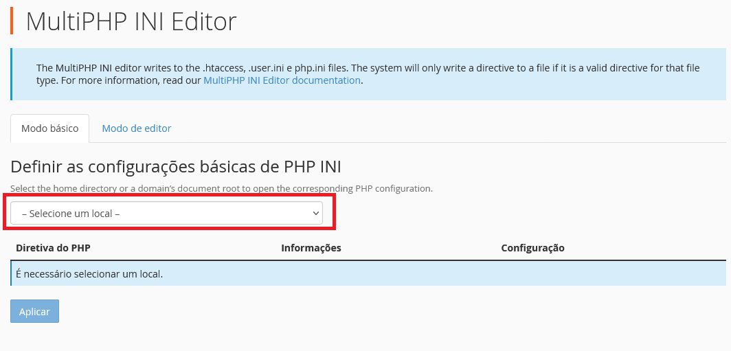 Selecione o Local no o MultiPHP INI Editor