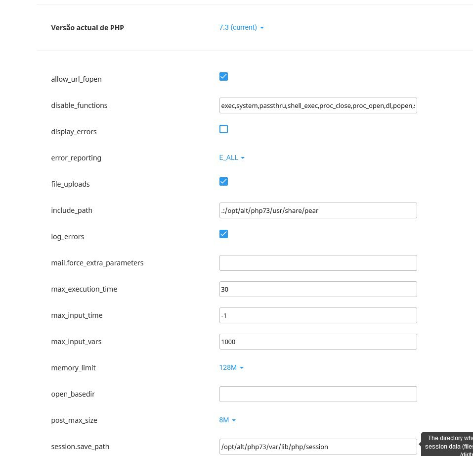 php.ini no Painel DirectAdmin 