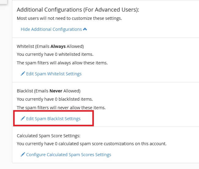 Criando uma Blacklist: lista Negra do Filtro de Spam do cpanel