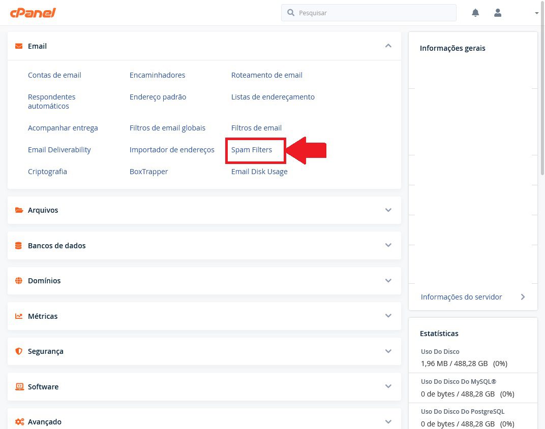 Selecionando o Spam Filters no cPanel