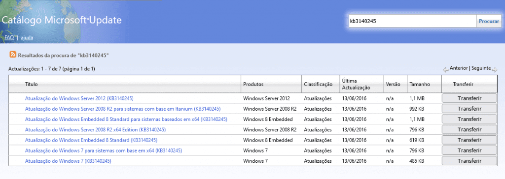 Catálogo de Atualizações da Microsoft