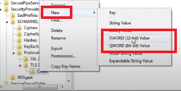Criando o Registro DWORD ou QWORD TLS 1.2 no Windows