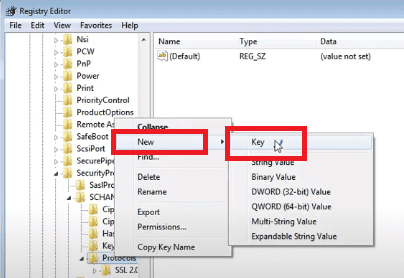 Na pasta protocols, clique com o botão direito e seleciona Nova Chave.