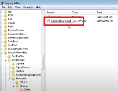 Criando o Registro Disable by Default para habilitar o TLS 1.2 no Windows