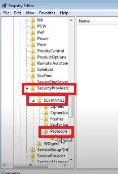 navegue até a pasta protocols no editor de registros