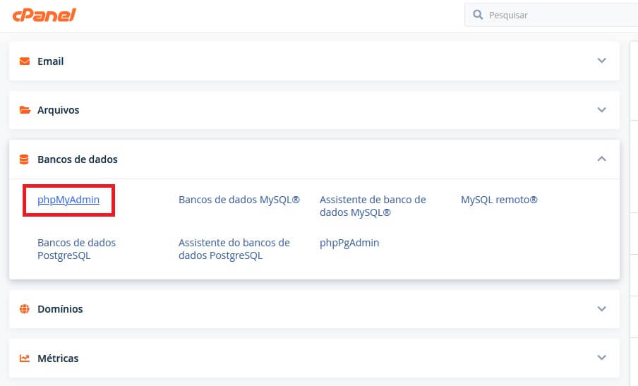 Acessando o phpmyadmin pelo cpanel