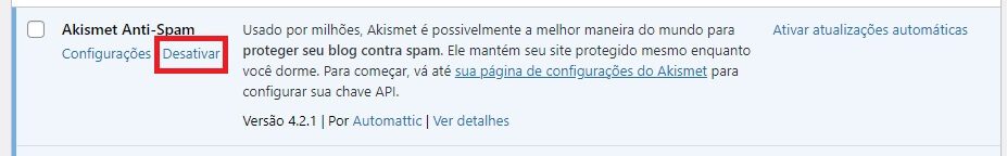 Desativar o plugin do WordPress no Painel Administrativo Wp Admin
