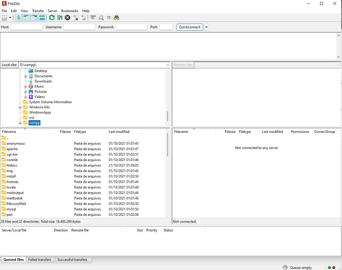 Iniciando o FileZilla