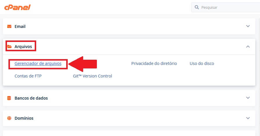 Acessando o Gerenciador de Arquivos do cPanel