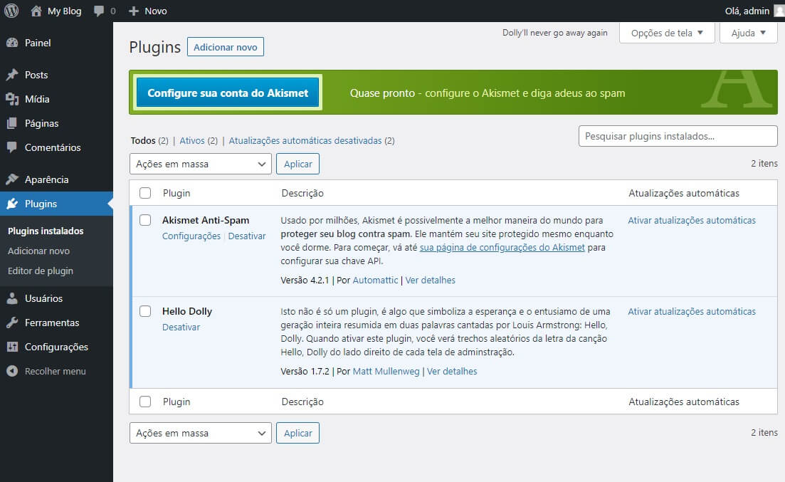 Painel de Administração dos Plugins do Worpress no WpAdmin