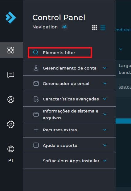 Buscando na barra de pesquisa do DirectAdmin por Softaculous