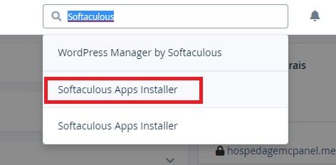 Buscando na barra de pesquisa do cPanel por Softaculous