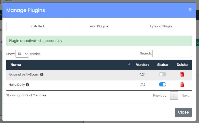 Desativando os plugins do WordPress através do WordPress Manager