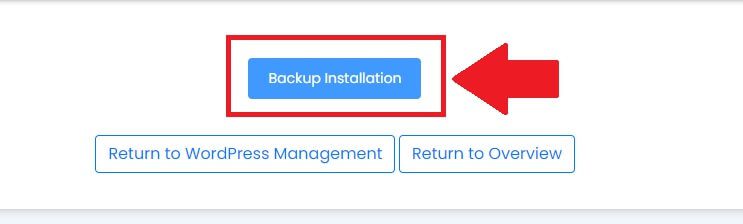 Clicando sobre o botão "Backup Installation" para realizar a instalação do backup no Softaculous.