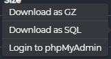 Modal de mais opções, clique em "download as GZ" ou "Download as SQL".
