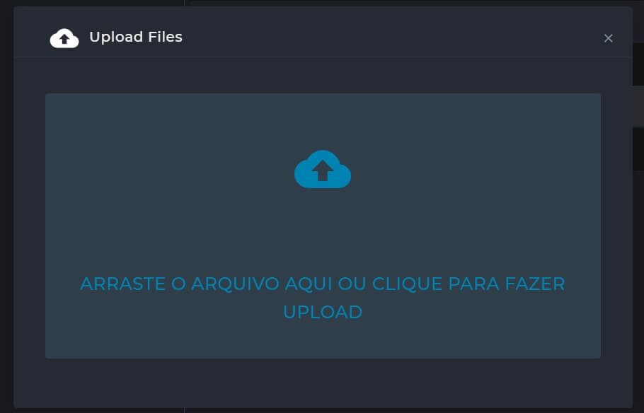 Tela Modal do "Upload Files" para fazer o upload do Backup no Gerenciador de Arquivos do DirectAdmin