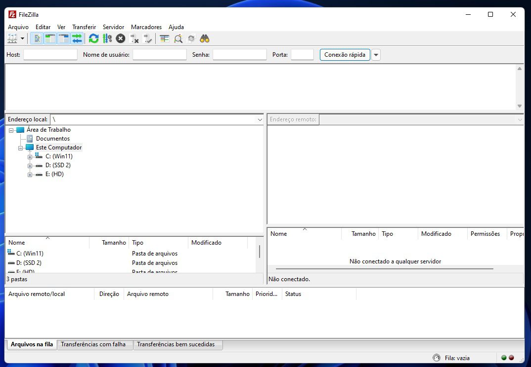 Interface do Programa FileZilla FTP Client