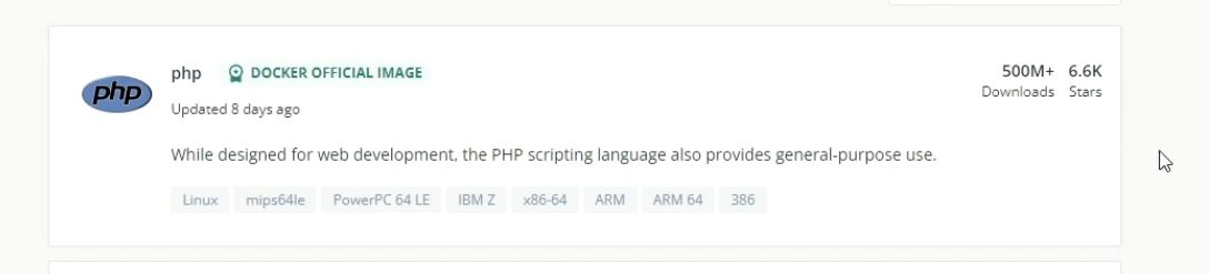 Imagem oficial do PHP no Dockerhub
