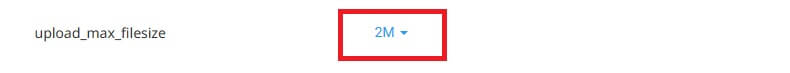 Clique sobre o valor da diretiva upload_max_filesize 