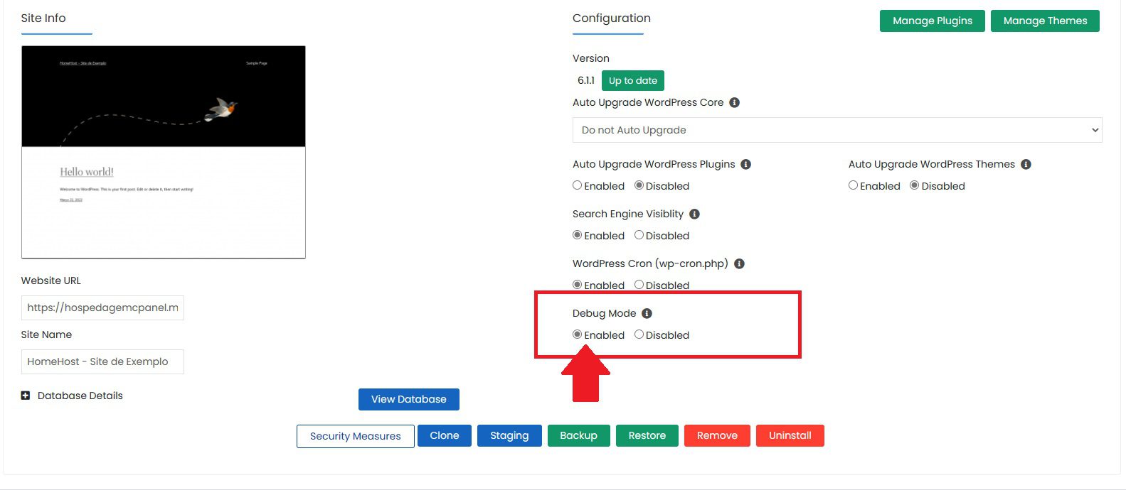 Marque a opção Enabled do Debug mode para ativar o modo debug no wordpress