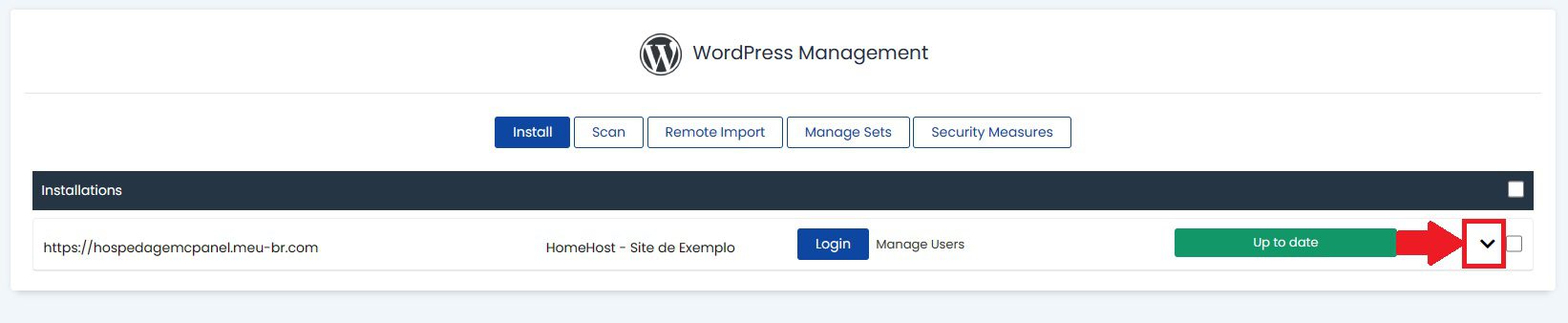 Selecionando o Site no WordPress Manager