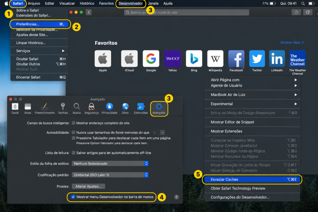 Limpar o cache no Safari, no Mac