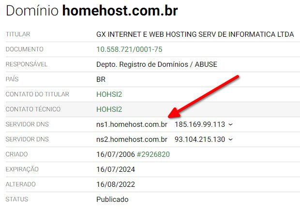 DNS de um site na consulta whois