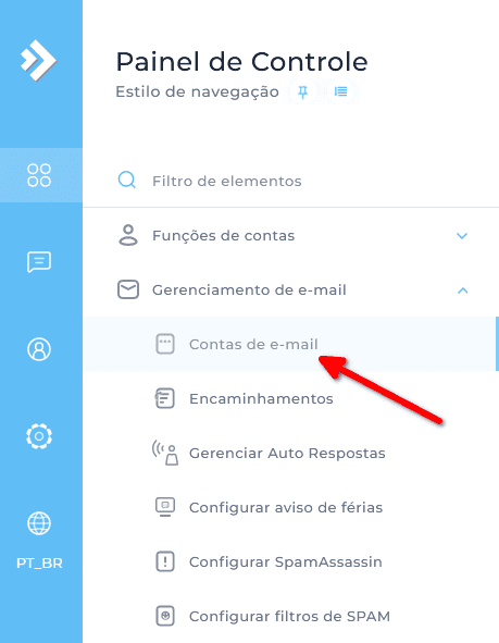 contas de email no painel de controle