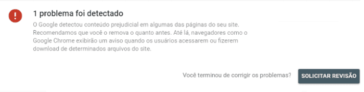 problema detectado no google search console, que origina a tela vermelha