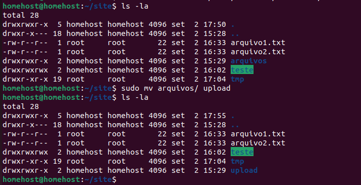 comandos Linux: Comando mv para renomear diretórios.