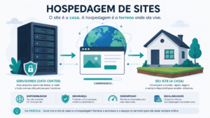 Ilustração explicando o que é hospedagem de sites