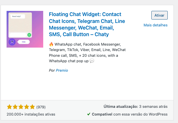 ativar plugin do botao de whatsapp no wordpress