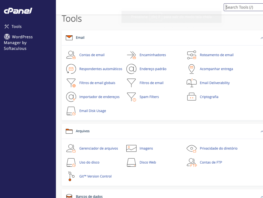 painel de controle cpanel para a hospedagem wordpress