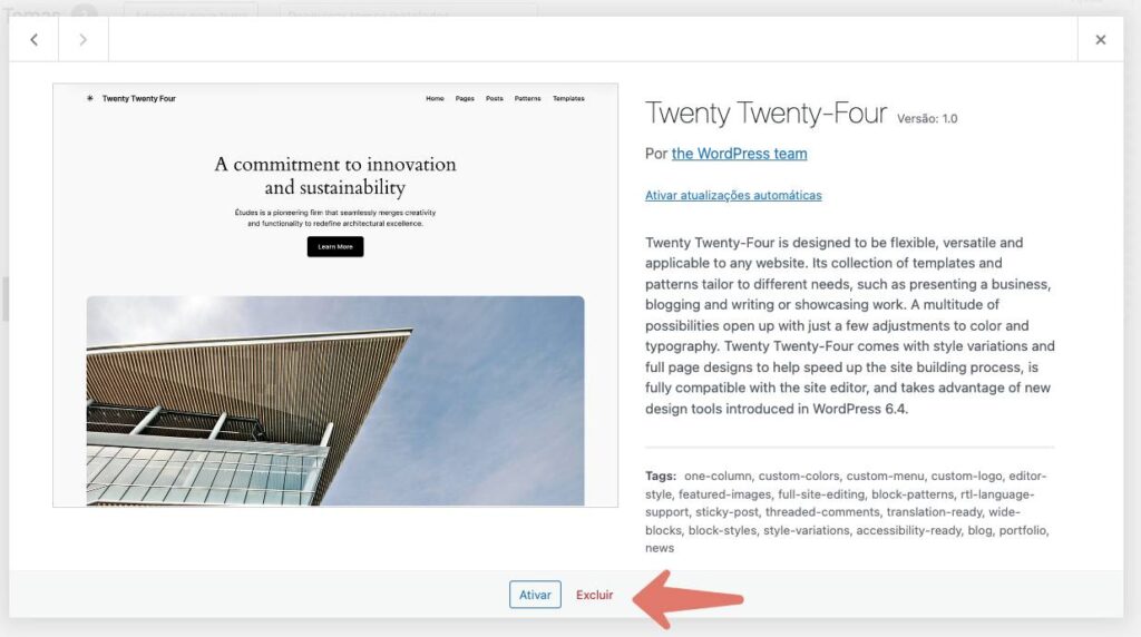 excluir tema no wordpress