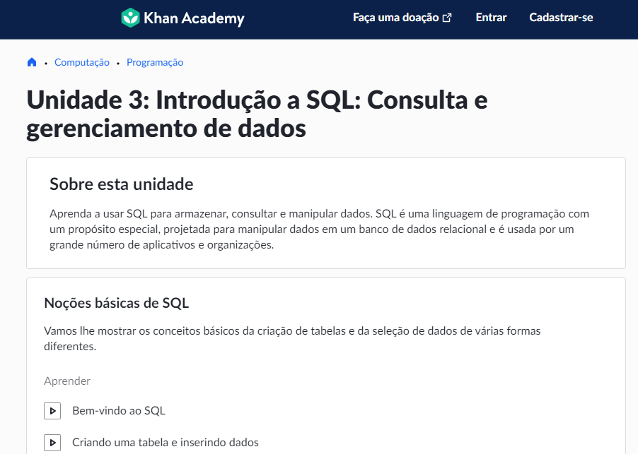curso de Sql no khan academy